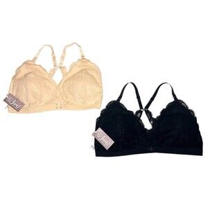 OH LA LARI Two Lace Nursing Bras Black/Nude Adjustable Racerback Padding XL NWT